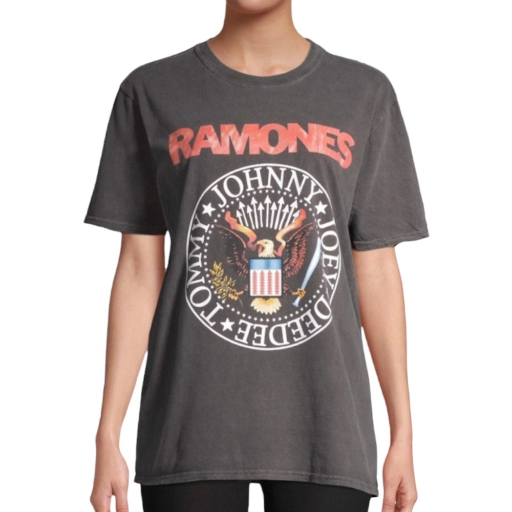 RAMONES Faded Black Gray Short Sleeve Band Logo Tee Shirt Size 6